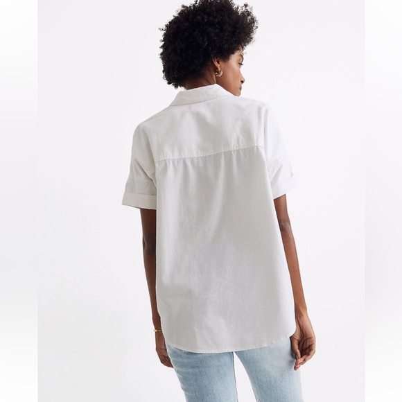 NEW Madewell Sz S White Cotton Courier Shirt Short Sleeve Button Up Boxy Natural - Picture 17 of 17